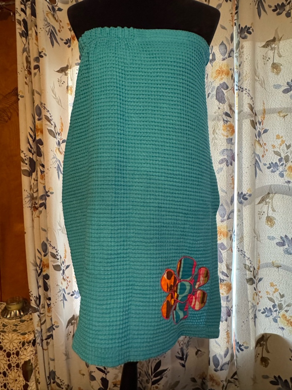 Turquoise terri cloth Bath Wrap Towel with Applique